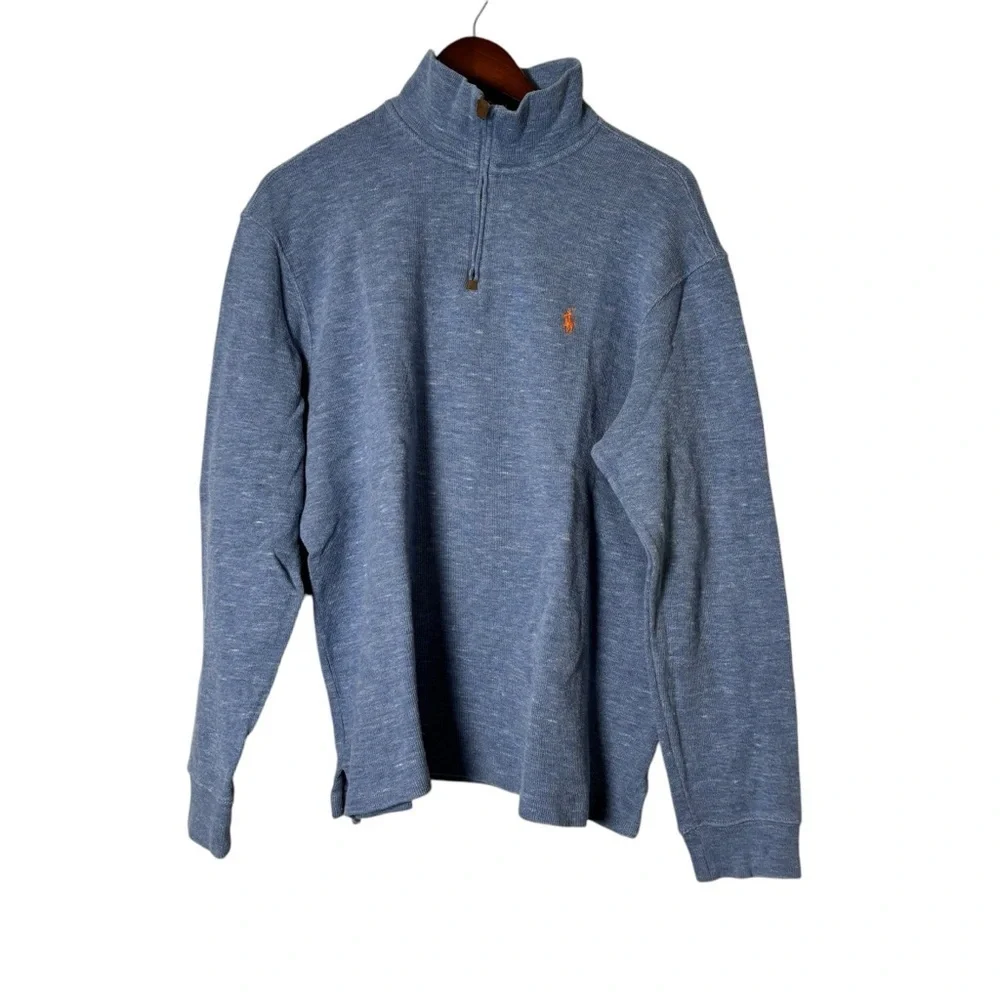 Polo Ralph Lauren Men's Estate Rib Quarter Zip Pullover Heather Blue Size Large